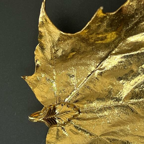 Vintage Gold Tone Real Maple Leaf Pendant Chain Necklace Nature Fall Statement - Picture 10 of 10